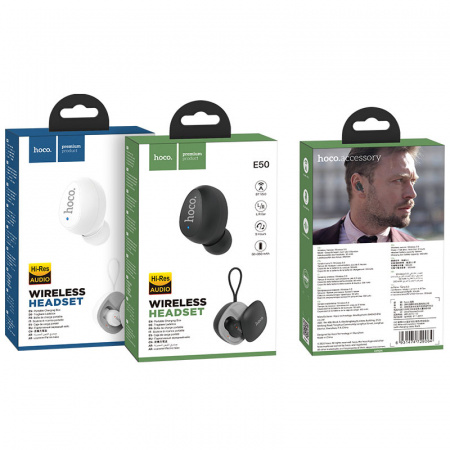 Беспроводные наушники HOCO E50 Wise mini, Bluetooth, 50 мАч, Белый