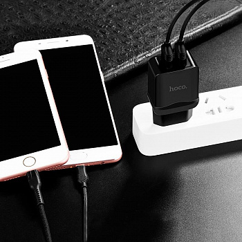 Сетевое зарядное устройство Hoco C33A, 2 USB, 2.4А, черный