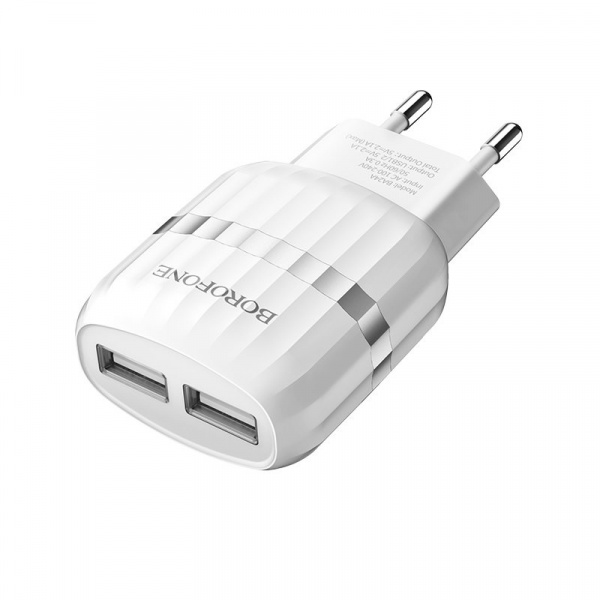 Сетевое зарядное устройство Borofone Wall BA24A, 2 USB, 2.1А, белый