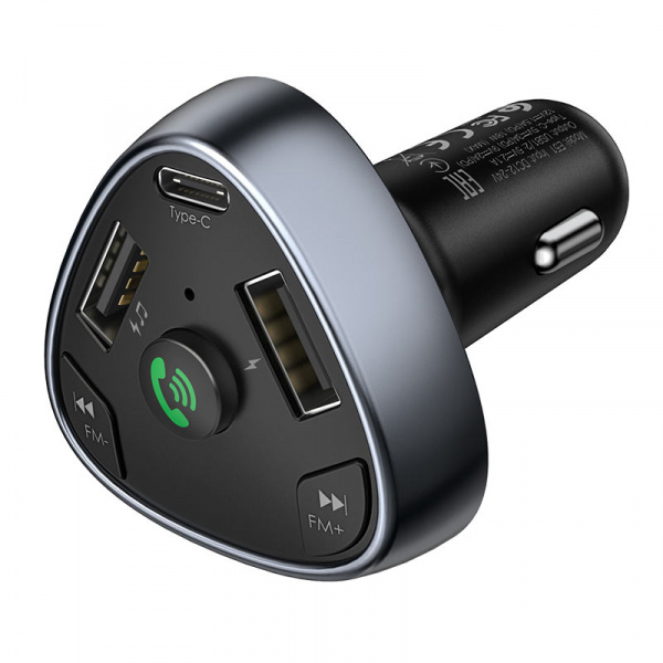 Автомобильное зарядное устройство HOCO E51 Road treasure 2*USB+Type-C, 3.1A, 18 Вт, черный, Bluetooth