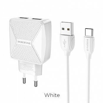 Зарядное устройство BOROFONE BA45A Max Type-C, 2.4A, белый, кабель BX19 Huiyi