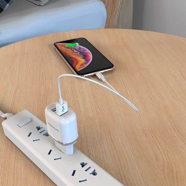 Сетевое зарядное устройство Borofone Wall BA25A, 2 USB, 2.4А, белый