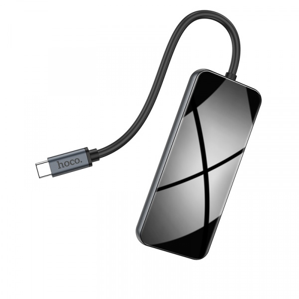 Переходник HOCO HB15 Easy Show, Type-C - 3xUSB3.0+ HDMI+PD, серый металлик