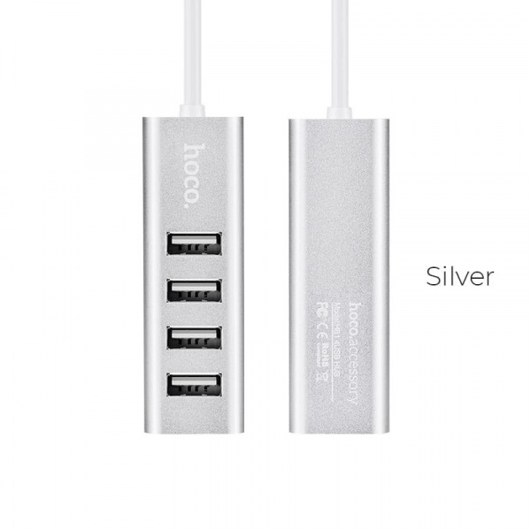 USB 2.0 HUB Hoco HB1 4 порта, серебристый