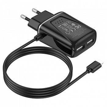 Зарядное устройство BOROFONE BA50A Beneficence Lightning, 2.1A, черный, два порта