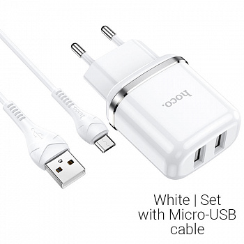 Зарядное устройство HOCO N4 Aspiring MicroUSB, 2.4A, белый