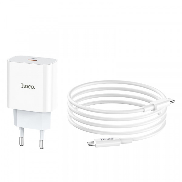 Зарядное устройство HOCO C76A Speed, 3A, белый, мигающий кабель X36 Lightning PD