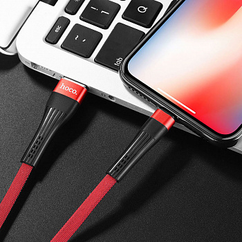 Кабель Hoco U39, lightning, 1.2 м, черно-красный