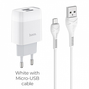 Зарядное устройство HOCO C73A Glorious, 2.4A, белый, кабель micro USB