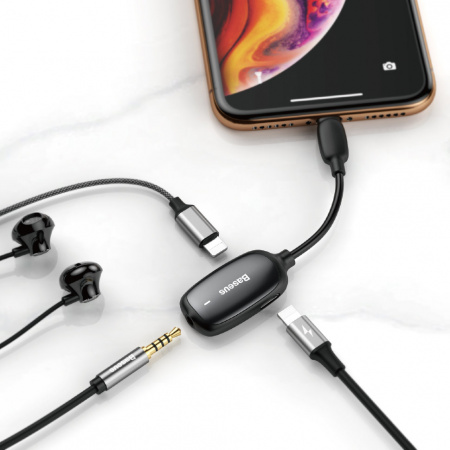 Переходник Baseus 3-в-1 L51 CALL51-01, Apple Lightning - mini jack 3.5 mm
