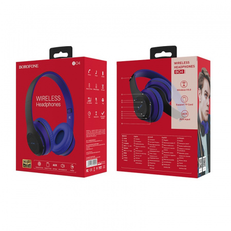 Беспроводные наушники BOROFONE BO4 Charming rhyme, Bluetooth + AUX, 200 мАч, синий, 10мВт, TF