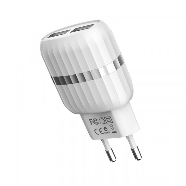 Сетевое зарядное устройство Borofone Wall BA24A, 2 USB, 2.1А, белый