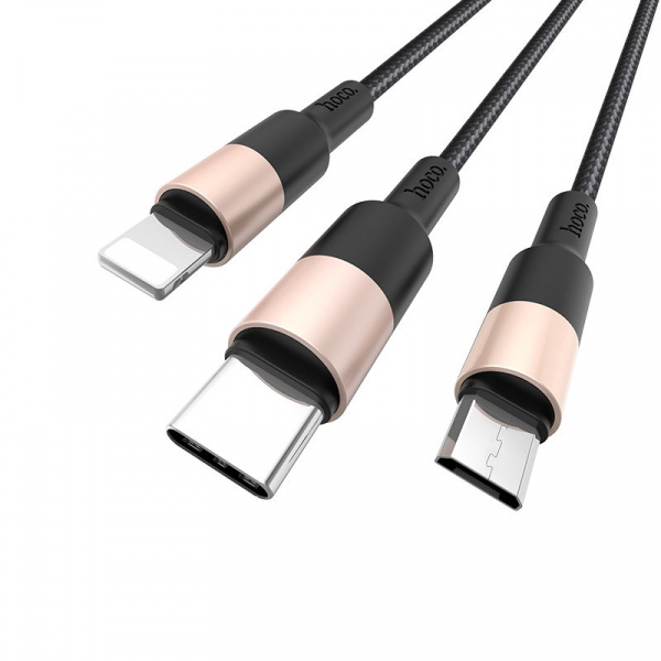 Кабель 3 в 1 Hoco X26, lightning, micro USB, USB Type-C, черно-золотой