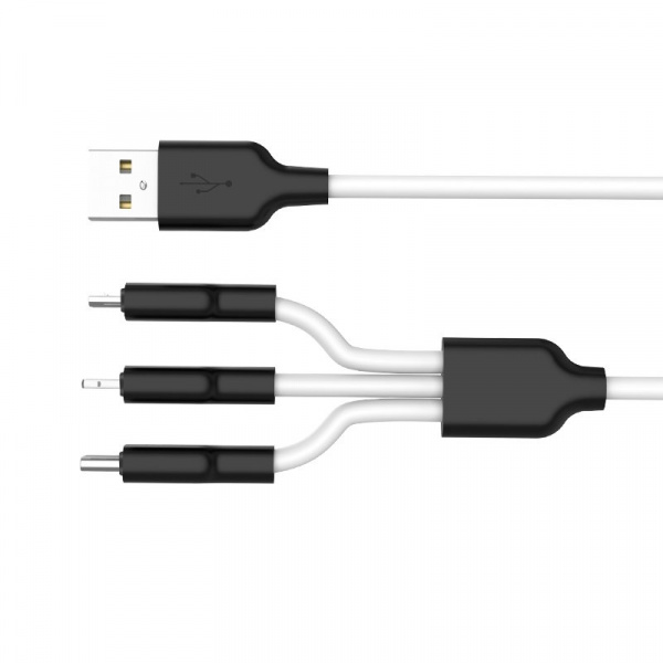 Кабель 3 в 1 Hoco X21 Silicone, lightning, micro USB, USB Type-C, черно-белый 1.2 м