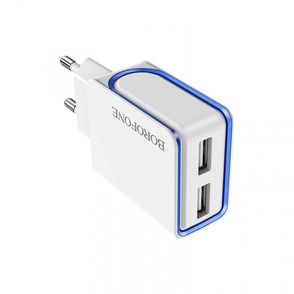 Зарядное устройство BOROFONE BA35 Brilliant 2*USB, 2.1A, белый