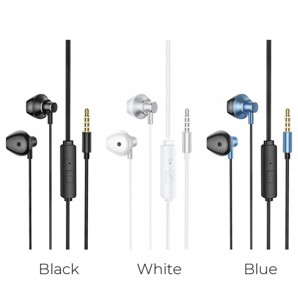 Проводные наушники HOCO M75 Belle, Jack 3.5mm, синий, контроллер с микрофоном