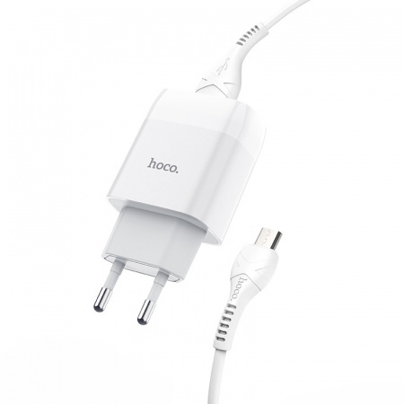 Зарядное устройство HOCO C72A Glorius single, 2.1A, белый, кабель micro USB