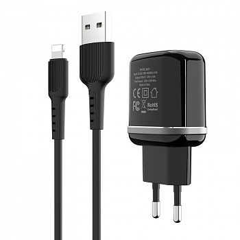 Комплект зарядки Lightning  Borofone BA25A, 2 USB, 2.4А, черный