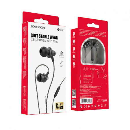 Проводные наушники BOROFONE BM42 Sophisticated, Jack 3.5mm, 1.2 м, Черный, контроллер с микрофоном