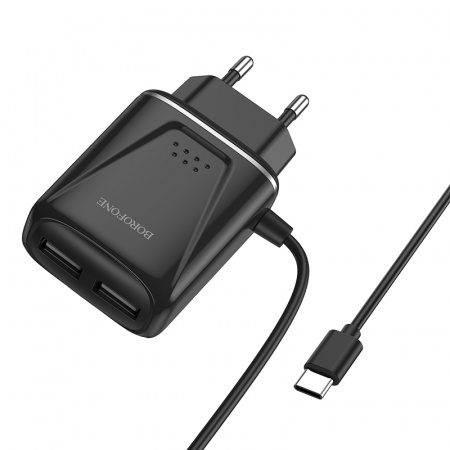 Зарядное устройство BOROFONE BA50A Beneficence Type-C, 2.1A, черный, два порта