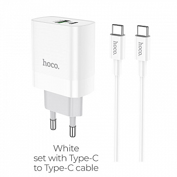 Зарядное устройство HOCO C80A Rapido, 3.1A, белый, Двойной порт USB/Type-C,PD3.0, QC3.0, кабель Type-C - Type-C