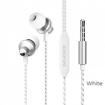 Проводные наушники BOROFONE BM42 Sophisticated, Jack 3.5mm, 1.2 м, Белый, контроллер с микрофоном