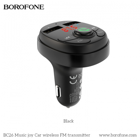 Автомобильное зарядное устройство BOROFONE BC26 Music joy 2*USB, 2.1A, черный, FM-передатчик,FM/SD