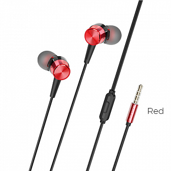 Проводные наушники BOROFONE BM52 Revering, Jack 3.5mm, 1.2 м, красный, контроллер с микрофоном