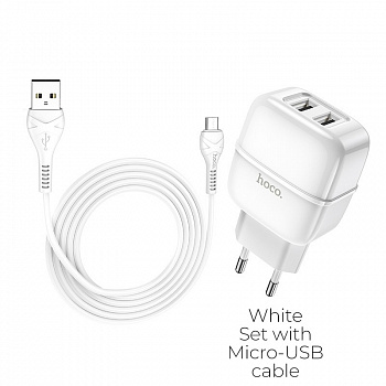Зарядное устройство HOCO C77A Highway, 2.4A, белый, кабель micro USB