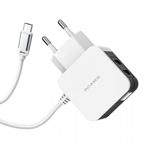 Зарядное устройство BOROFONE BA41A Power lake MicroUSB, 2.4A, белый, цифровой дисплей