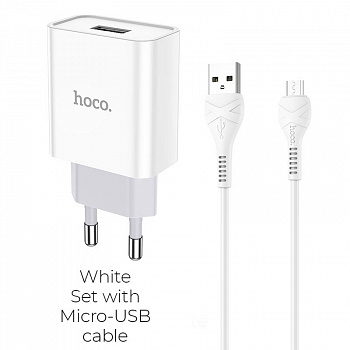 Зарядное устройство HOCO C81A Asombroso single, 2.1A, белый, кабель micro USB