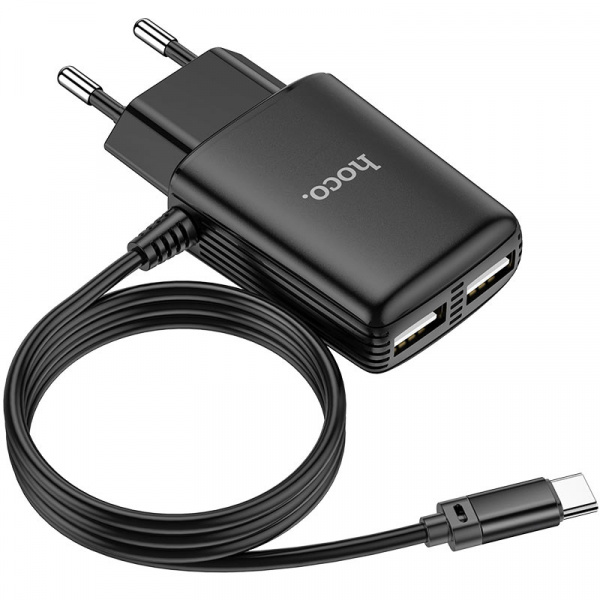 Зарядное устройство HOCO C82A Real, 2.4A, черный, кабель Type-C