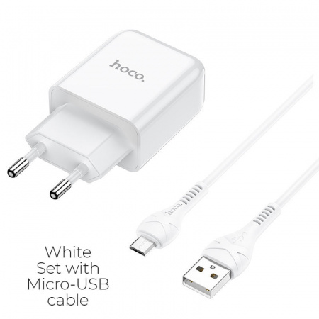 Зарядное устройство HOCO N2 Vigour single, 2A, белый, кабель micro USB