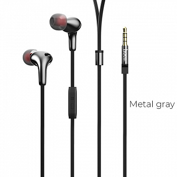 Проводные наушники HOCO M30 Glaring, Jack 3.5mm, 1.2 м, серый металлик, контроллер с микрофоном