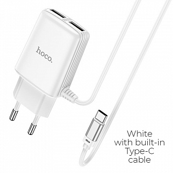 Зарядное устройство HOCO C82A Real, 2.4A, белый, кабель Type-C