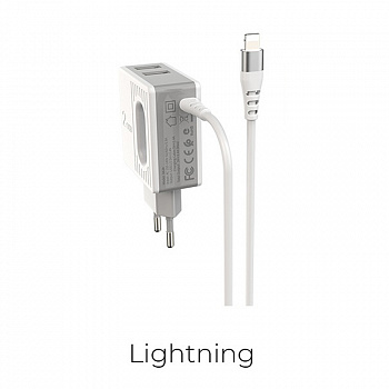 Зарядное устройство BOROFONE BA34 Power essence 2*USB, 2.4A, белый, кабель Lightning