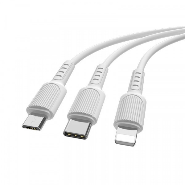 Кабель 3 в 1 Borofone BX16, lightning, micro USB, USB Type-C, белый 1 м