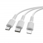 Кабель 3 в 1 Borofone BX16, lightning, micro USB, USB Type-C, белый 1 м