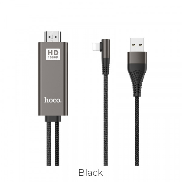 Переходник HOCO UA14, Разветвитель, Lightning - USB/HDMI, 1А, 2 м, черный, Full HD 1080P