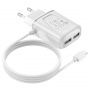Зарядное устройство BOROFONE BA50A Beneficence micro USB, 2.1A, белый, два порта