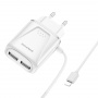 Зарядное устройство BOROFONE BA50A Beneficence Lightning, 2.1A, белый, два порта