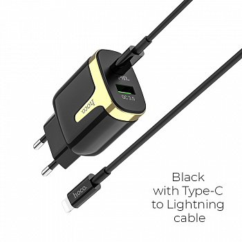 Зарядное устройство HOCO C79A Zeus, 3.1A, черный, Двойной порт USB/Type-C,PD3.0, QC3.0, кабель Type-C