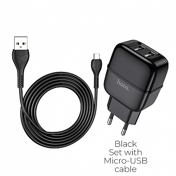 Зарядное устройство HOCO C77A Highway, 2.4A, черный, кабель micro USB
