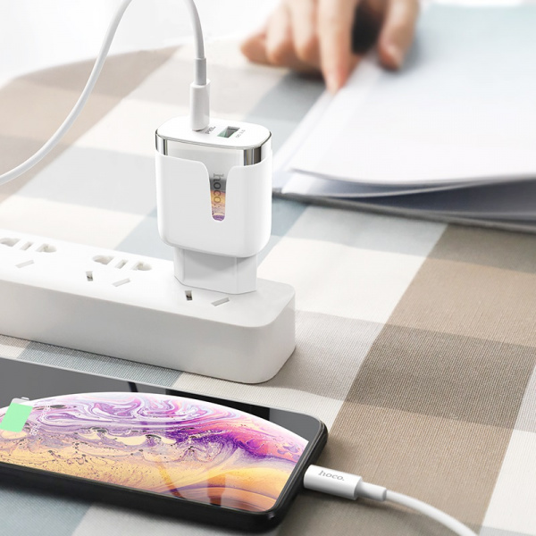 Зарядное устройство HOCO C79A Zeus, 3.1A, белый, Двойной порт USB/Type-C,PD3.0, QC3.0, кабель Type-C