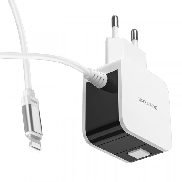 Зарядное устройство BOROFONE BA41A Power lake Lightning, 2.4A, белый, цифровой дисплей