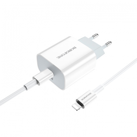 Зарядное устройство BOROFONE BA38A Speedy Type-C, 3A, белый, с кабелем BX36 Lightning PD