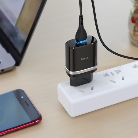 Зарядное устройство HOCO C12Q Smart, 3A, черный, 18W, кабель micro USB, QC3.0 / QC2.0