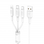 Кабель 3 в 1 Hoco X25, lightning, micro USB, USB Type-C, белый