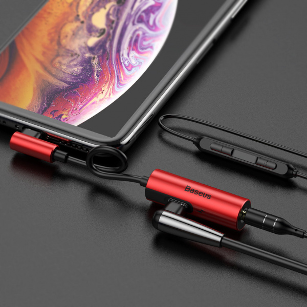 Переходник Baseus L42 CALL42-91, Apple Lightning - mini jack 3.5 mm, красный