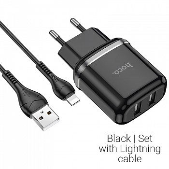 Зарядное устройство HOCO N4 Aspiring Lightning, 2.4A, черный